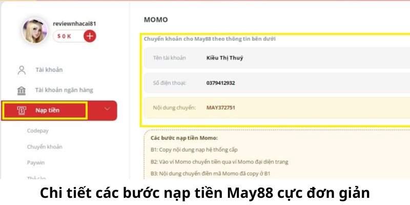 Các bước chi tiết giúp người chơi nạp tiền May88 thành công